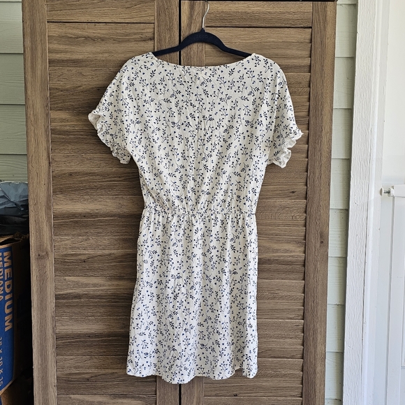 H&M size S 100% soft cotton mini dress white and blue flowers elastic waist band - Picture 3 of 4